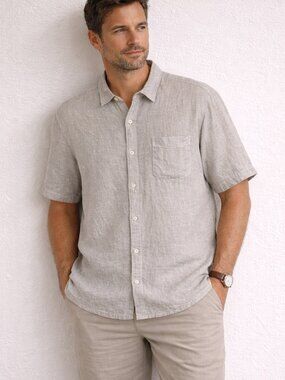 Tommy Bahama Linen Shirt Short Sleeve Beige Summer Beach XL